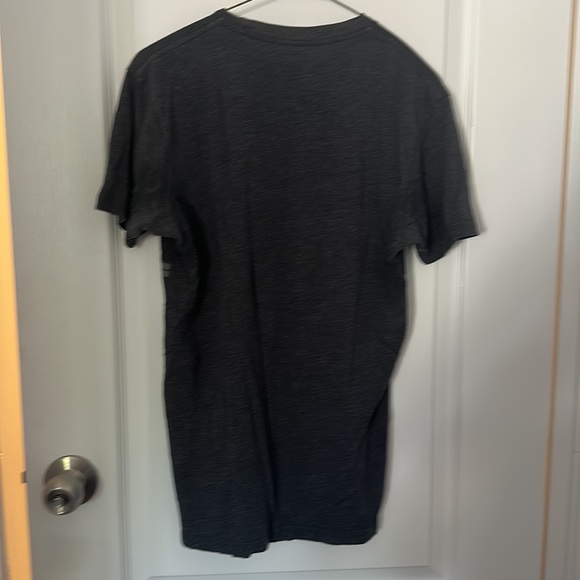 Gray tee with horizontal gray and green stripes - Picture 2 of 2